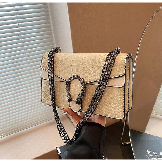 Serpentine Luxe™ Retro Chain Shoulder Bag – Snake Pattern - Top Elysian