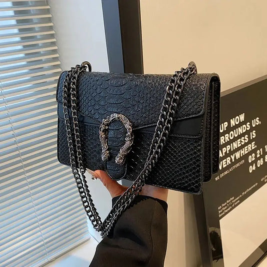 Serpentine Luxe™ Retro Chain Shoulder Bag – Snake Pattern - Top Elysian